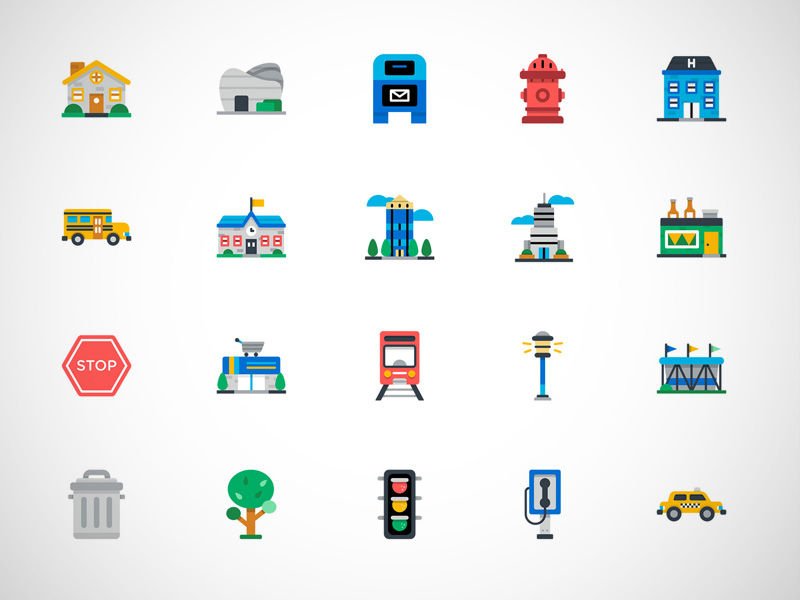 50 Colorful City Icons